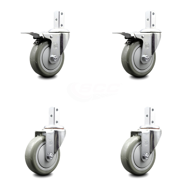 Service Caster 4 Inch Gray Poly Swivel 3/4 Inch Square Stem Caster Total Lock Brakes SCC, 2PK SCC-SQTTL20S414-PPUB-GRY-34-2-S-2